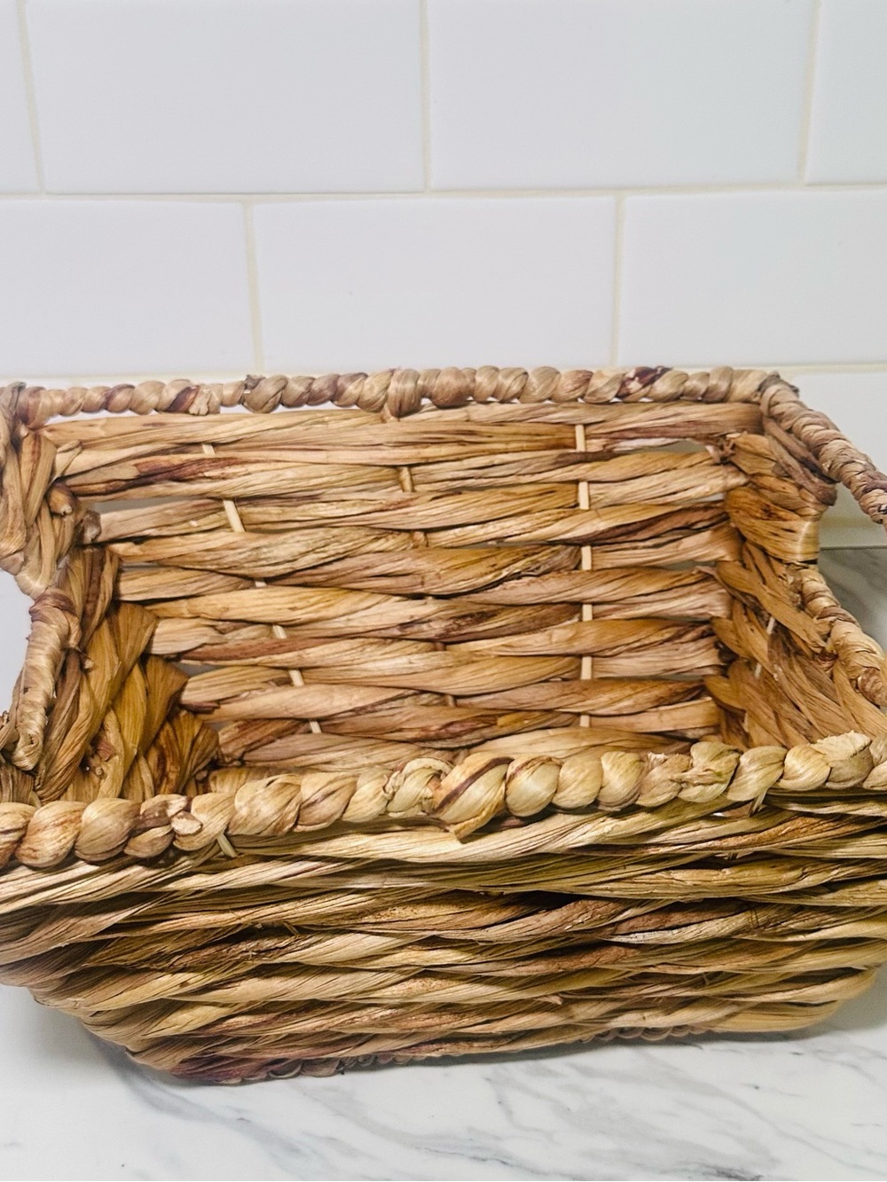 Handwoven Water Hyacinth Bath Storage Basket - Natural Brown